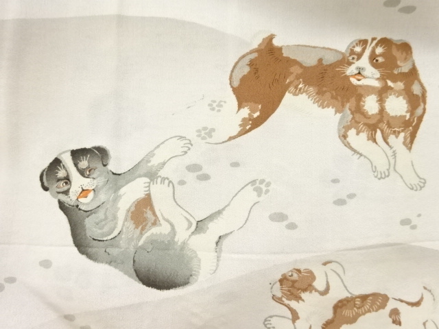  アンティーク　子犬模様肩裏羽織